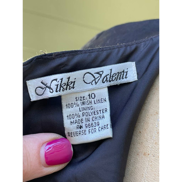 Nikki Valenti Women's Fit and Flare Midi Dress Black White Floral Linen 10 - Picture 5 of 7